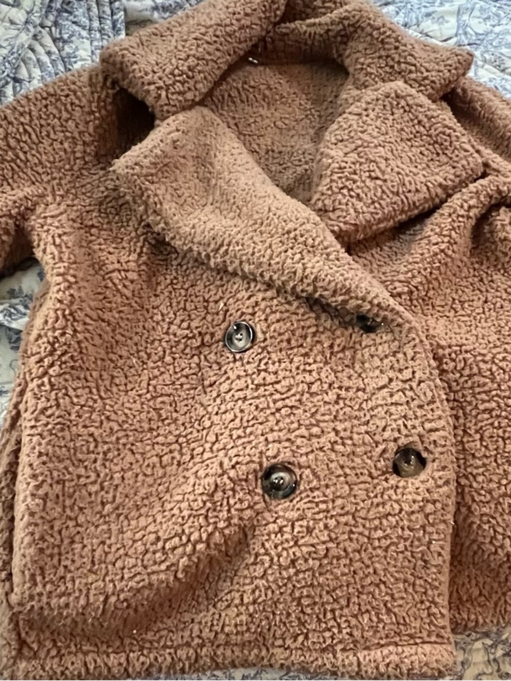 Cozy Teddy Faux Shearling Peacoat in Camel